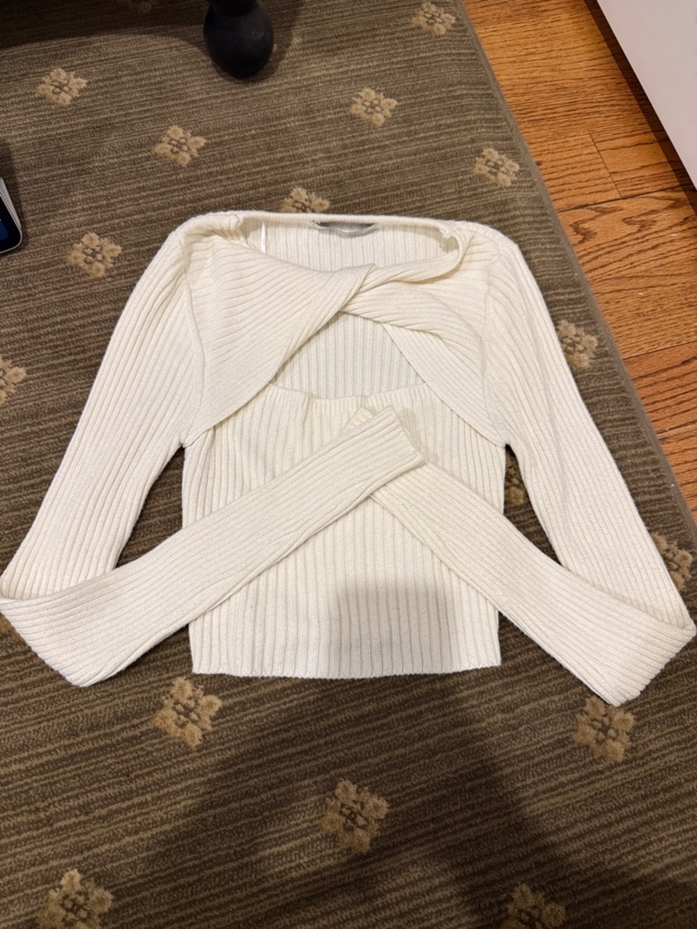 Twist Front Off-the-Shoulder Ribbed Sweater - Cream